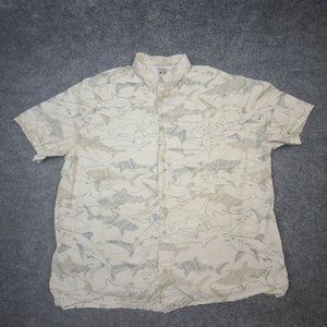 Columbia PFG Mens Cotton Button Up Fishing Shirt Large Vented All Over Print